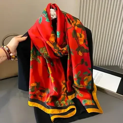 YOUR SMILE Large Mulberry Silk Feeling Long Stain Scarf Lightweight Sunscreen Shawls Wraps for Women - 7