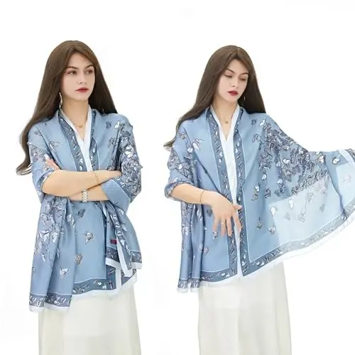 YOUR SMILE Large Mulberry Silk Feeling Long Stain Scarf Lightweight Sunscreen Shawls Wraps for Women - 3