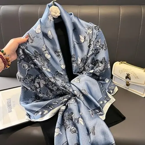 YOUR SMILE Large Mulberry Silk Feeling Long Stain Scarf Lightweight Sunscreen Shawls Wraps for Women - 6
