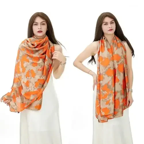 YOUR SMILE Large Mulberry Silk Feeling Long Stain Scarf Lightweight Sunscreen Shawls Wraps for Women - YOUR (1)