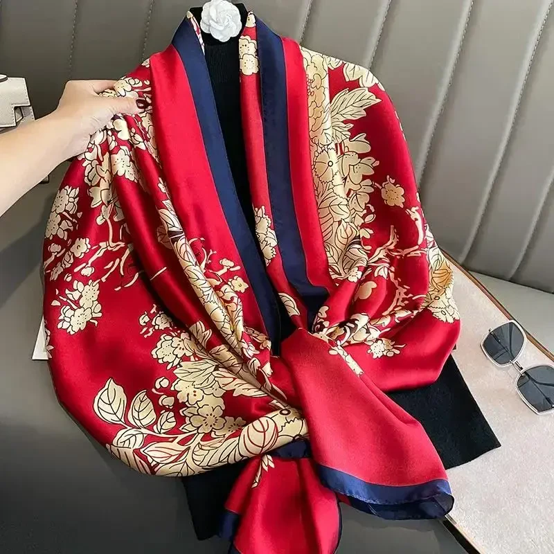 YOUR SMILE Large Mulberry Silk Feeling Long Stain Scarf Lightweight Sunscreen Shawls Wraps for Women - 6