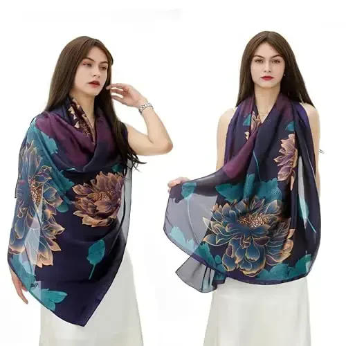 YOUR SMILE Large Mulberry Silk Feeling Long Stain Scarf Lightweight Sunscreen Shawls Wraps for Women - 2