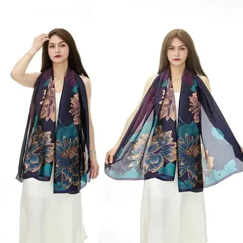 YOUR SMILE Large Mulberry Silk Feeling Long Stain Scarf Lightweight Sunscreen Shawls Wraps for Women - 3