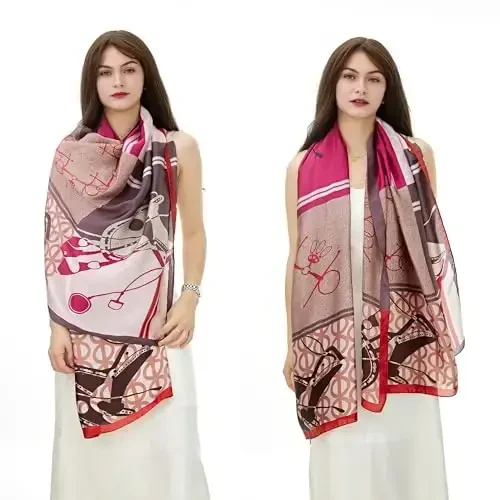 YOUR SMILE Large Mulberry Silk Feeling Long Stain Scarf Lightweight Sunscreen Shawls Wraps for Women - YOUR (1)