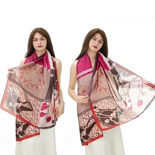 YOUR SMILE Large Mulberry Silk Feeling Long Stain Scarf Lightweight Sunscreen Shawls Wraps for Women - 3