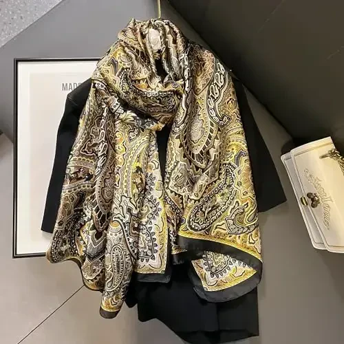 YOUR SMILE Large Mulberry Silk Feeling Long Stain Scarf Lightweight Sunscreen Shawls Wraps for Women - 6