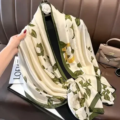 YOUR SMILE Large Mulberry Silk Feeling Long Stain Scarf Lightweight Sunscreen Shawls Wraps for Women - 4