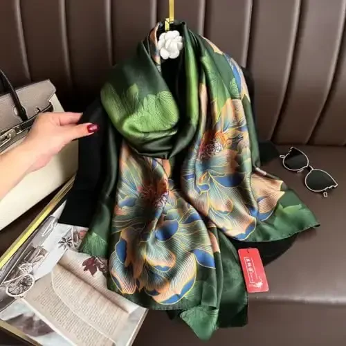 YOUR SMILE Large Mulberry Silk Feeling Long Stain Scarf Lightweight Sunscreen Shawls Wraps for Women - 6