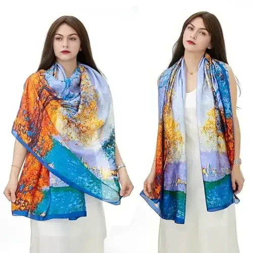 YOUR SMILE Large Mulberry Silk Feeling Long Stain Scarf Lightweight Sunscreen Shawls Wraps for Women - YOUR (1)