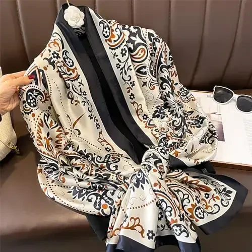 YOUR SMILE Large Mulberry Silk Feeling Long Stain Scarf Lightweight Sunscreen Shawls Wraps for Women - 4