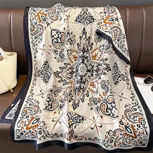 YOUR SMILE Large Mulberry Silk Feeling Long Stain Scarf Lightweight Sunscreen Shawls Wraps for Women - 5