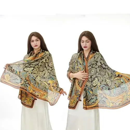 Your smile Large Mulberry Silk Feeling Long Stain Scarf Lightweight Sunscreen Shawls Wraps for Women - 3