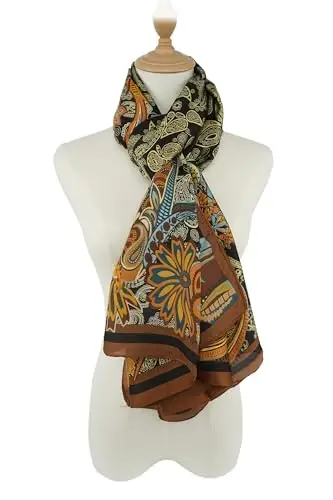 Your smile Large Mulberry Silk Feeling Long Stain Scarf Lightweight Sunscreen Shawls Wraps for Women - 5