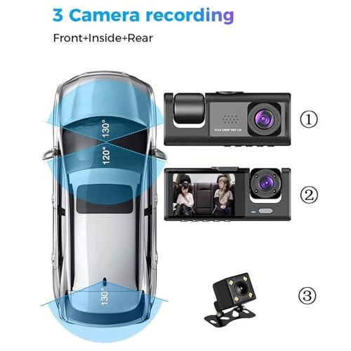 YOVDA 1080P Triple Camera Dash Cam for Cars, Driving Recorder with IR Night Vision, Front & Rear and Inside Camera, Loop Recording, Car DVR Black- Box with 5.08 cm IPS Screen (3 Channels) - 7