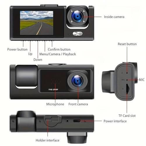 YOVDA 1080P Üçlü Kamera Araba Dash Cam, IR Gece Görüşlü Sürüş Kaydedici, Ön & Arka ve İç Kamera, Döngü Kaydı, 5.08 cm IPS Ekranlı Araba DVR Siyah Kutu (3 Kanal) - 10