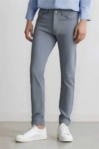 Yozgi Chino kanvas shim Slim Fit tor ko'rinish cho'ntakli tor paça-Ochiq Indigo - 1