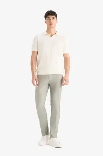 Yozgi Chino kanvas to‘qimali shim Slim Fit tor bichimli cho‘ntakli tor pocha-Haki - 3