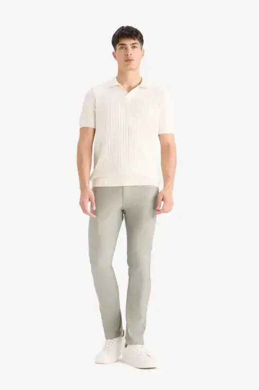 Yozgi Chino kanvas to‘qimali shim Slim Fit tor bichimli cho‘ntakli tor pocha-Haki - 3