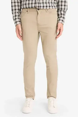 Yozgi gabardin chino kanvas shim Slim Fit tor kesim tor etikli cho'ntakli-Ochiq Vizon - DEFACTO (1)