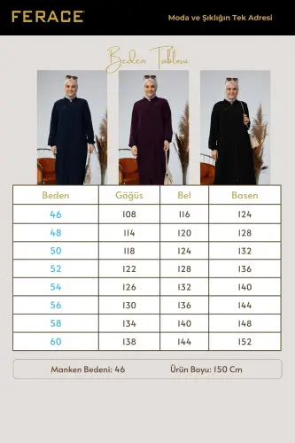 Yozgi Katta Hajmdagi Ferace Tugma Tafsilotli Tesettur Ferace Uzun-Ko'k - FERACE (1)