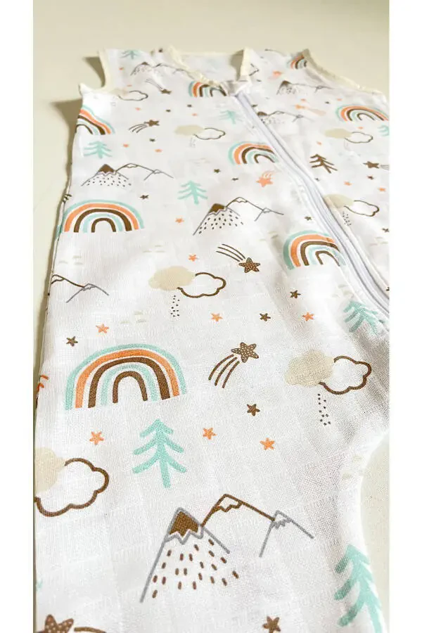 Yozgi Muslin Uyqu Tulum, 0.5 Tog Bir Qavatli Bola Uyqu Tulum, Kamalak Naqshli Chaqaloq Unisex Tulum - 5