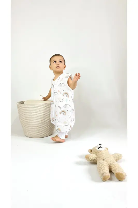 Yozgi Muslin Uyqu Tulum, 0.5 Tog Bir Qavatli Bola Uyqu Tulum, Kamalak Naqshli Chaqaloq Unisex Tulum - 2