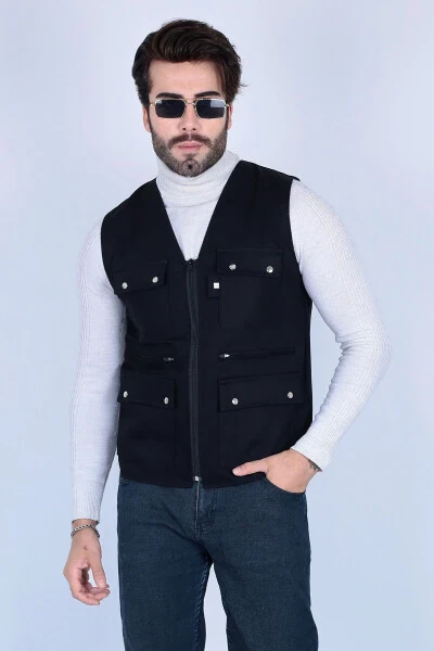 Yozgi zig'ir erkaklar yelek, ko'p cho'ntakli. - Modazone