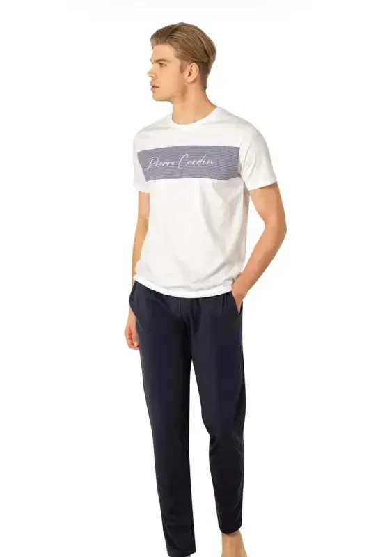 Yozuvli erkaklar pijama to'plami - Oq - PIERRE CARDIN