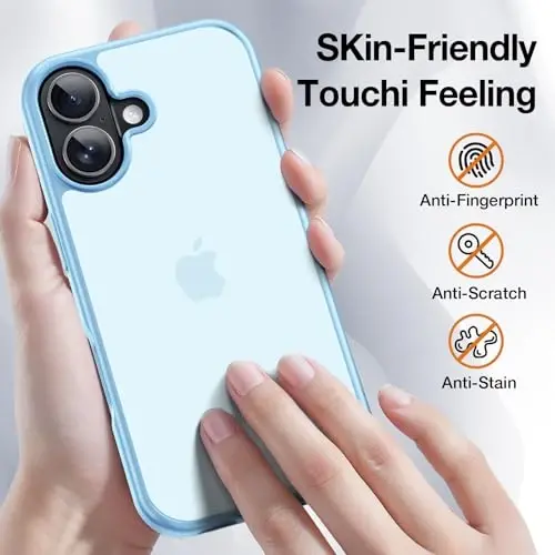 Yriklso 3 in 1 для iPhone 17 Чехол для телефона, 1X Защитная пленка для экрана + 1X Объектив камеры, Ударопрочный для чехла iPhone 17, Защита от падений военного класса, Защитная жесткая задняя тонкая полупрозрачная крышка, Синий - 3