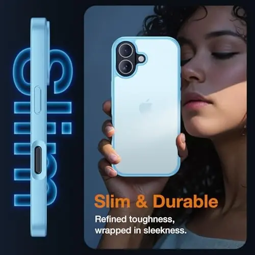Yriklso 3 in 1 для iPhone 17 Чехол для телефона, 1X Защитная пленка для экрана + 1X Объектив камеры, Ударопрочный для чехла iPhone 17, Защита от падений военного класса, Защитная жесткая задняя тонкая полупрозрачная крышка, Синий - 5