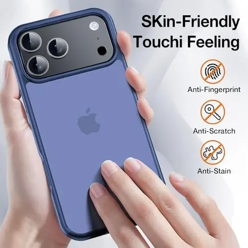 Yriklso 3 in 1 для iPhone 17 Pro Чехол для телефона, 1 защитная пленка + 1 объектив камеры, противоударный для iPhone 17 Pro, защита от падения военного класса, защитная жесткая задняя тонкая полупрозрачная крышка, темно-синий - 3
