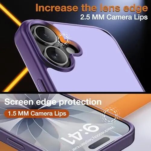 Yriklso 3 in 1 for iPhone 17 Phone Case, Shock‑Absorbing, Frosted Purple | 1× Screen & 1× Camera Lens Protector, Military Grade Drop Protection, Protective Hard Back Slim Translucent Case - 6