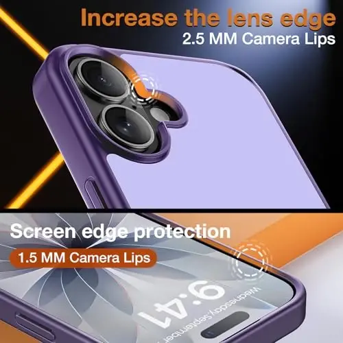 Yriklso 3 in 1 for iPhone 17 Phone Case, Shock‑Absorbing, Frosted Purple | 1× Screen & 1× Camera Lens Protector, Military Grade Drop Protection, Protective Hard Back Slim Translucent Case - 6