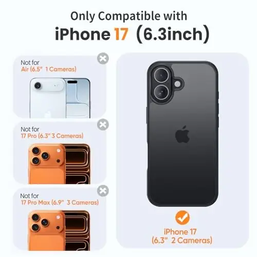 Yriklso 3 in 1 for iPhone 17 Phone Case,1X Screen Protector +1X Camera Lens,Shockproof for iPhone 17 Case, Military Grade Drop Protection, Protective Hard Back Slim Translucent Cover, Black - 2