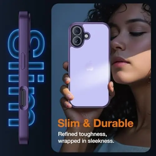 Yriklso 3 in 1 for iPhone 17 Phone Case,1X Screen Protector +1X Camera Lens,Shockproof for iPhone 17 Case, Military Grade Drop Protection, Protective Hard Back Slim Translucent Cover, Frosted Purple - 5