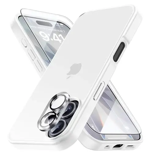 Yriklso 3 in 1 for iPhone 17 Phone Case,1X Screen Protector +1X Camera Lens,Shockproof for iPhone 17 Case, Military Grade Drop Protection, Protective Hard Back Slim Translucent Cover, Grey 