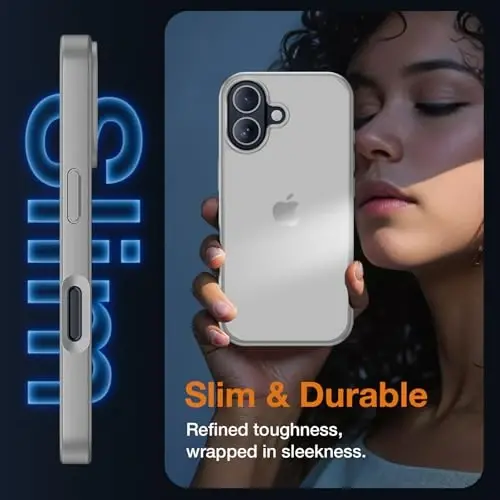 Yriklso 3 in 1 for iPhone 17 Phone Case,1X Screen Protector +1X Camera Lens,Shockproof for iPhone 17 Case, Military Grade Drop Protection, Protective Hard Back Slim Translucent Cover, Grey - 5