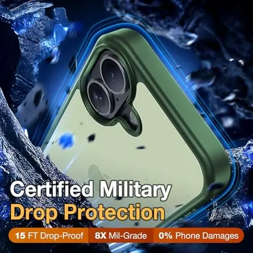 Yriklso 3 in 1 for iPhone 17 Phone Case,1X Screen Protector +1X Camera Lens,Shockproof for iPhone 17 Case, Military Grade Drop Protection, Protective Hard Back Slim Translucent Cover, Matte Green - 4