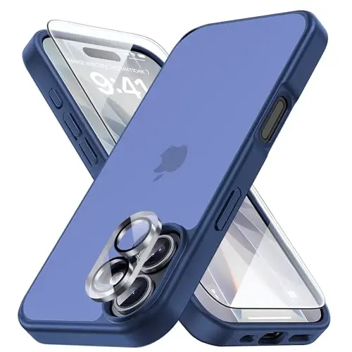 Yriklso 3 in 1 for iPhone 17 Phone Case,1X Screen Protector +1X Camera Lens,Shockproof for iPhone 17 Case, Military Grade Drop Protection, Protective Hard Back Slim Translucent Cover, Navy - 1