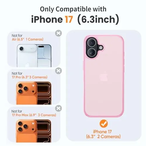 Yriklso 3 in 1 for iPhone 17 Phone Case,1X Screen Protector +1X Camera Lens,Shockproof for iPhone 17 Case, Military Grade Drop Protection, Protective Hard Back Slim Translucent Cover, Pink - YRIKLSO (1)