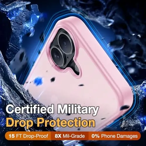 Yriklso 3 in 1 for iPhone 17 Phone Case,1X Screen Protector +1X Camera Lens,Shockproof for iPhone 17 Case, Military Grade Drop Protection, Protective Hard Back Slim Translucent Cover, Pink - 4