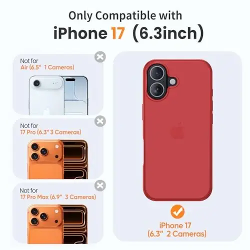 Yriklso 3 in 1 for iPhone 17 Phone Case,1X Screen Protector +1X Camera Lens,Shockproof for iPhone 17 Case, Military Grade Drop Protection, Protective Hard Back Slim Translucent Cover, Red - 2