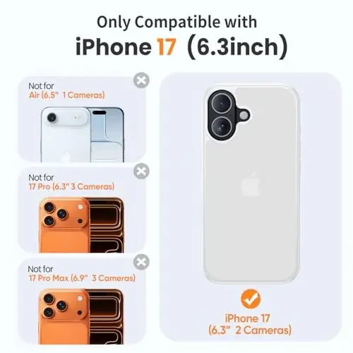 Yriklso 3 in 1 for iPhone 17 Phone Case,1X Screen Protector +1X Camera Lens,Shockproof for iPhone 17 Case, Military Grade Drop Protection, Protective Hard Back Slim Translucent Cover, White - 2