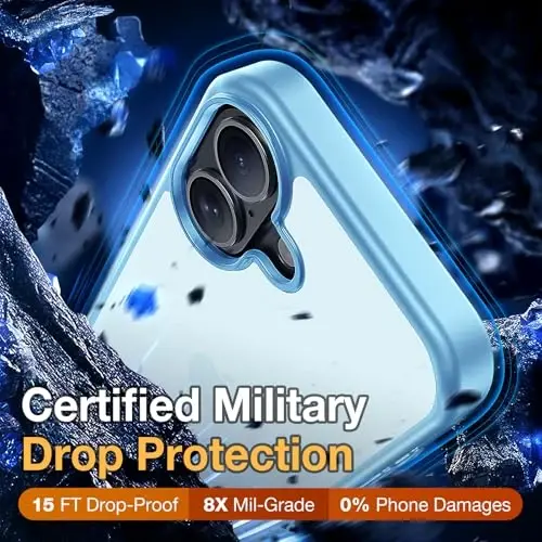 Yriklso 3 in 1 for iPhone 17 Phone Case,1X Screen Protector +1X Camera Lens,Shockproof for iPhone 17 Case, Military Grade Drop Protection, Protective Hard Back Slim Translucent Cover,Blue - 4