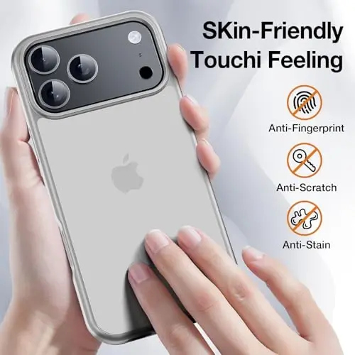 Yriklso 3 in 1 for iPhone 17 Pro Phone Case,1X Screen Protector +1X Camera Lens,Shockproof for iPhone 17 Pro Case, Military Grade Drop Protection, Protective Hard Back Slim Translucent Cover, Grey - 3