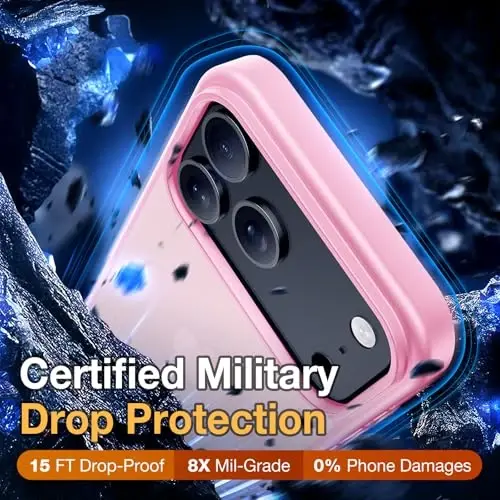 Yriklso 3 in 1 for iPhone 17 Pro Phone Case,1X Screen Protector +1X Camera Lens,Shockproof for iPhone 17 Pro Case, Military Grade Drop Protection, Protective Hard Back Slim Translucent Cover, Pink - 4