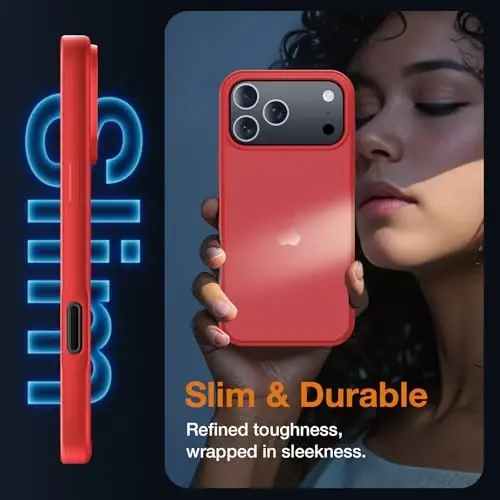 Yriklso 3 in 1 for iPhone 17 Pro Phone Case,1X Screen Protector +1X Camera Lens,Shockproof for iPhone 17 Pro Case, Military Grade Drop Protection, Protective Hard Back Slim Translucent Cover, Red - 5