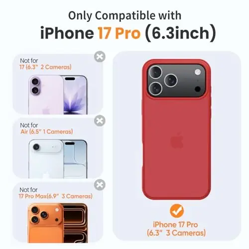 Yriklso 3 in 1 for iPhone 17 Pro Phone Case,1X Screen Protector +1X Camera Lens,Shockproof for iPhone 17 Pro Case, Military Grade Drop Protection, Protective Hard Back Slim Translucent Cover, Red - 2