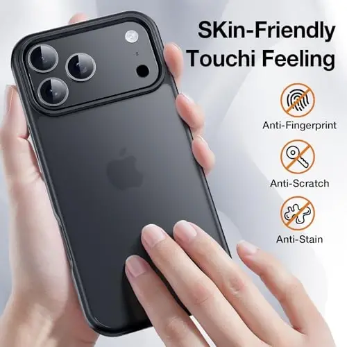 Yriklso 3 in 1 for iPhone 17 Pro Phone Case,1X Screen Protector +1X Camera Lens,Shockproof for iPhone 17 Pro Case, Military Grade Drop Protection, Protective Hard Back Slim Translucent Cover,Black - 3