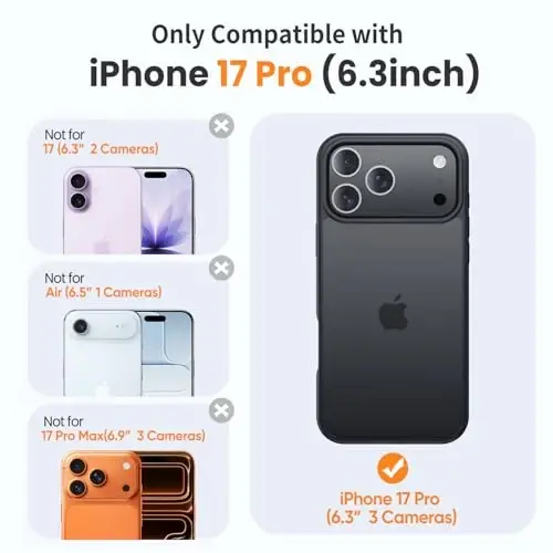 Yriklso 3 in 1 for iPhone 17 Pro Phone Case,1X Screen Protector +1X Camera Lens,Shockproof for iPhone 17 Pro Case, Military Grade Drop Protection, Protective Hard Back Slim Translucent Cover,Black - YRIKLSO (1)